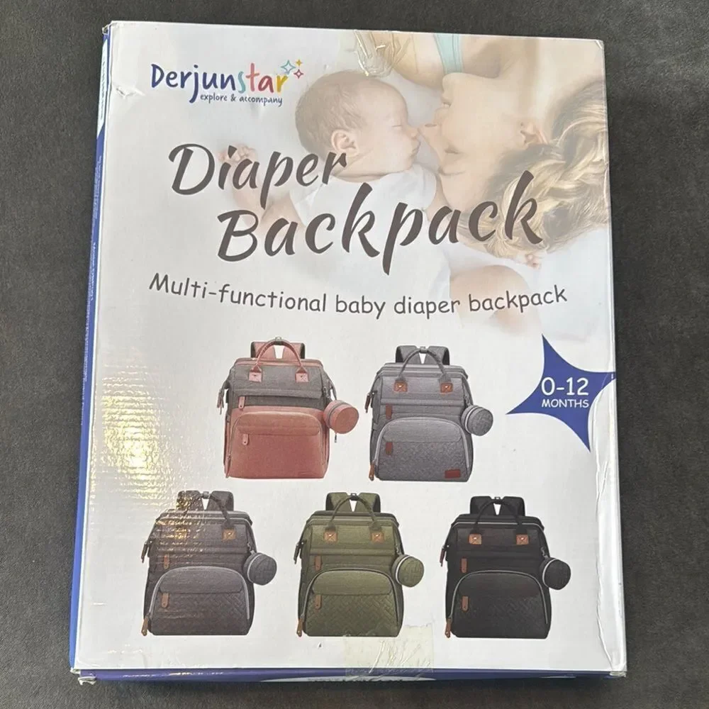 Diaper Bag Backpack Waterproof Large Capacity ChangingPad USB Charging Port Grey